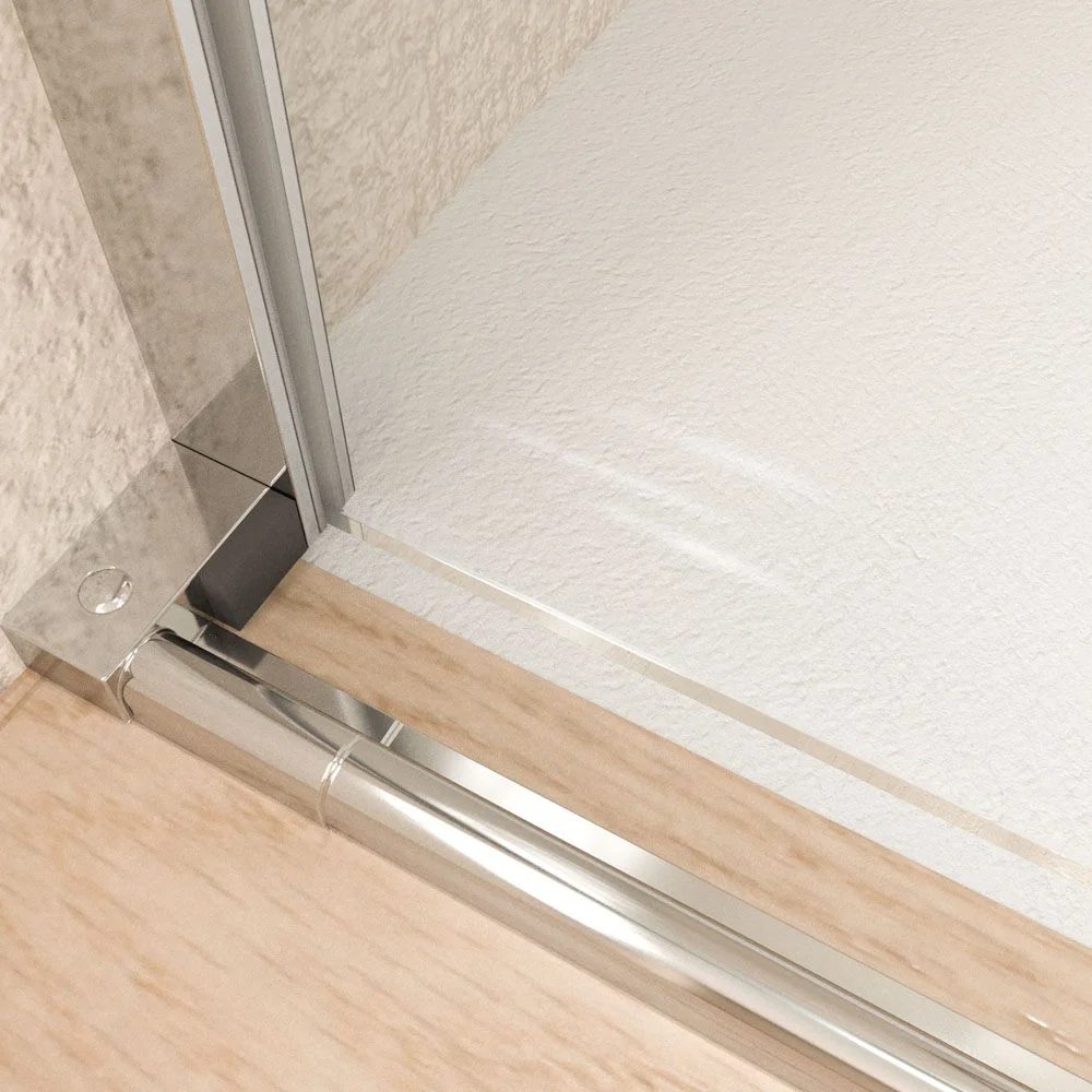 Paroi de douche frontale VERONA 1 porte fixe- 1 porte coulissante sans profil supérieur.Finition CHROME BRILLANT – Image 8