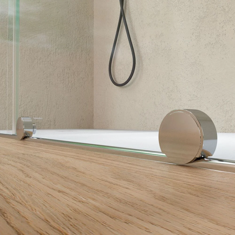 Paroi de douche frontale VERONA 1 porte fixe- 1 porte coulissante sans profil supérieur.Finition CHROME BRILLANT – Image 7