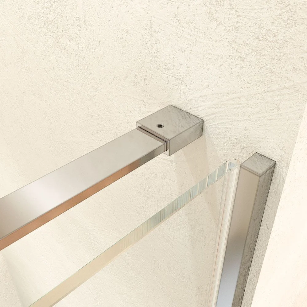Paroi de douche frontale VERONA 1 porte fixe- 1 porte coulissante sans profil supérieur.Finition CHROME BRILLANT – Image 5