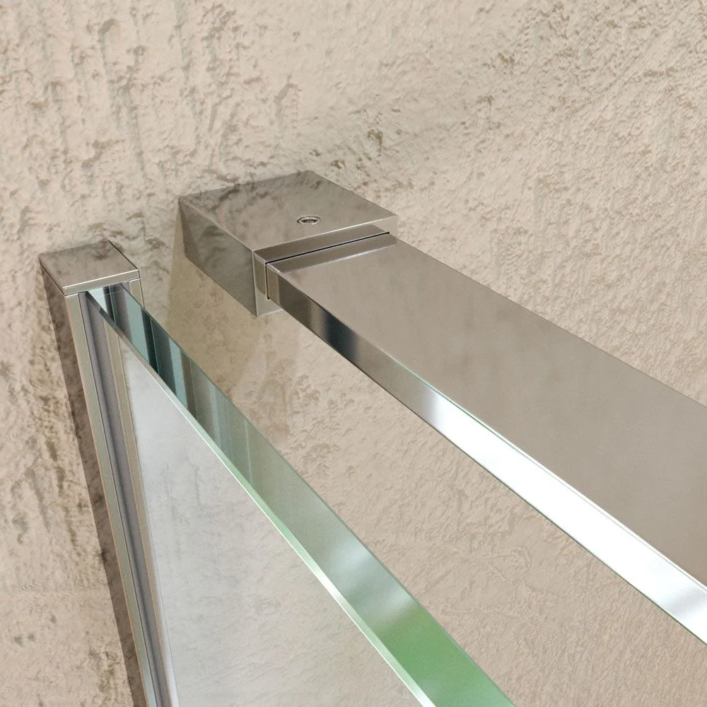 Paroi de douche frontale VERONA 1 porte fixe- 1 porte coulissante sans profil supérieur.Finition CHROME BRILLANT – Image 4