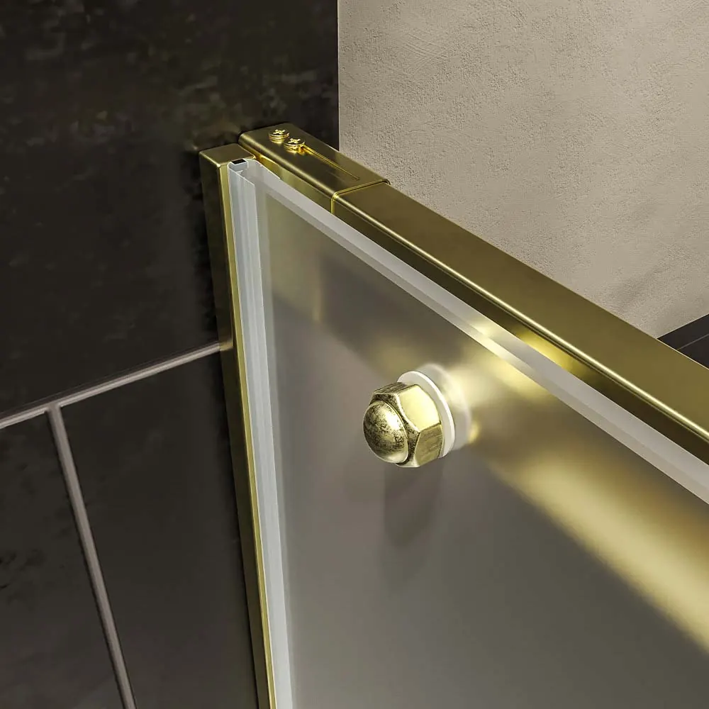 Paroi de douche frontale AXER 1 fixe – 1 porte coulissante verre mat 6 mm. ACIER INOXYDABLE finition OR MAT – Image 3