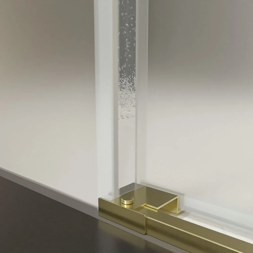 Paroi de douche frontale AXER 1 fixe – 1 porte coulissante verre mat 6 mm. ACIER INOXYDABLE finition OR MAT – Image 2