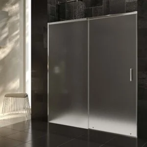 Paroi de douche frontale AXER 1 fixe – 1 porte coulissante verre mat 6 mm. ACIER INOXIDABLE