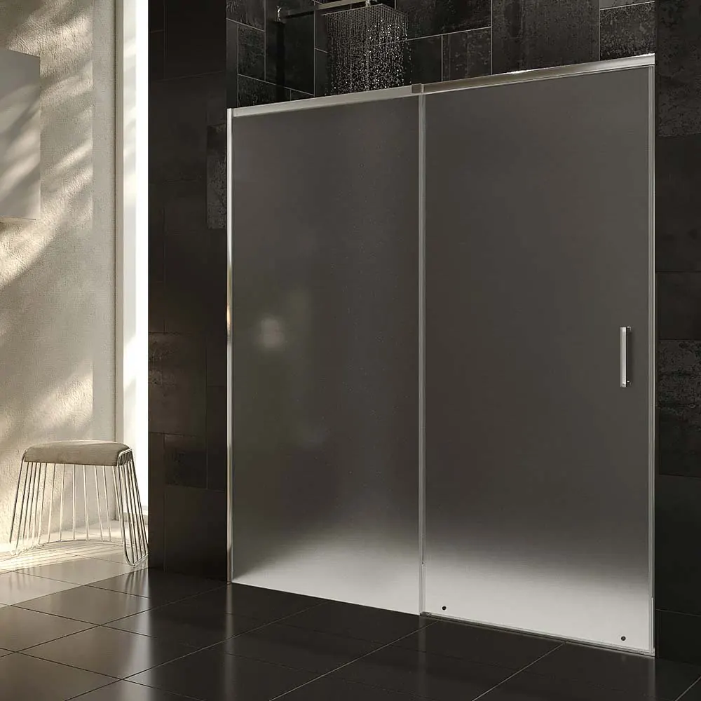 Paroi de douche frontale AXER 1 fixe – 1 porte coulissante verre mat 6 mm. ACIER INOXIDABLE