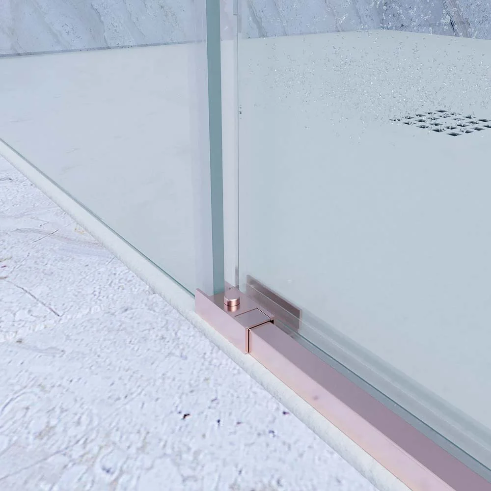 Paroi de douche rectangulaire PETRA 2 fixes – 2 portes coulissantes en verre 6 mm. ACIER INOXYDABLE FINI OR ROSE – Image 2