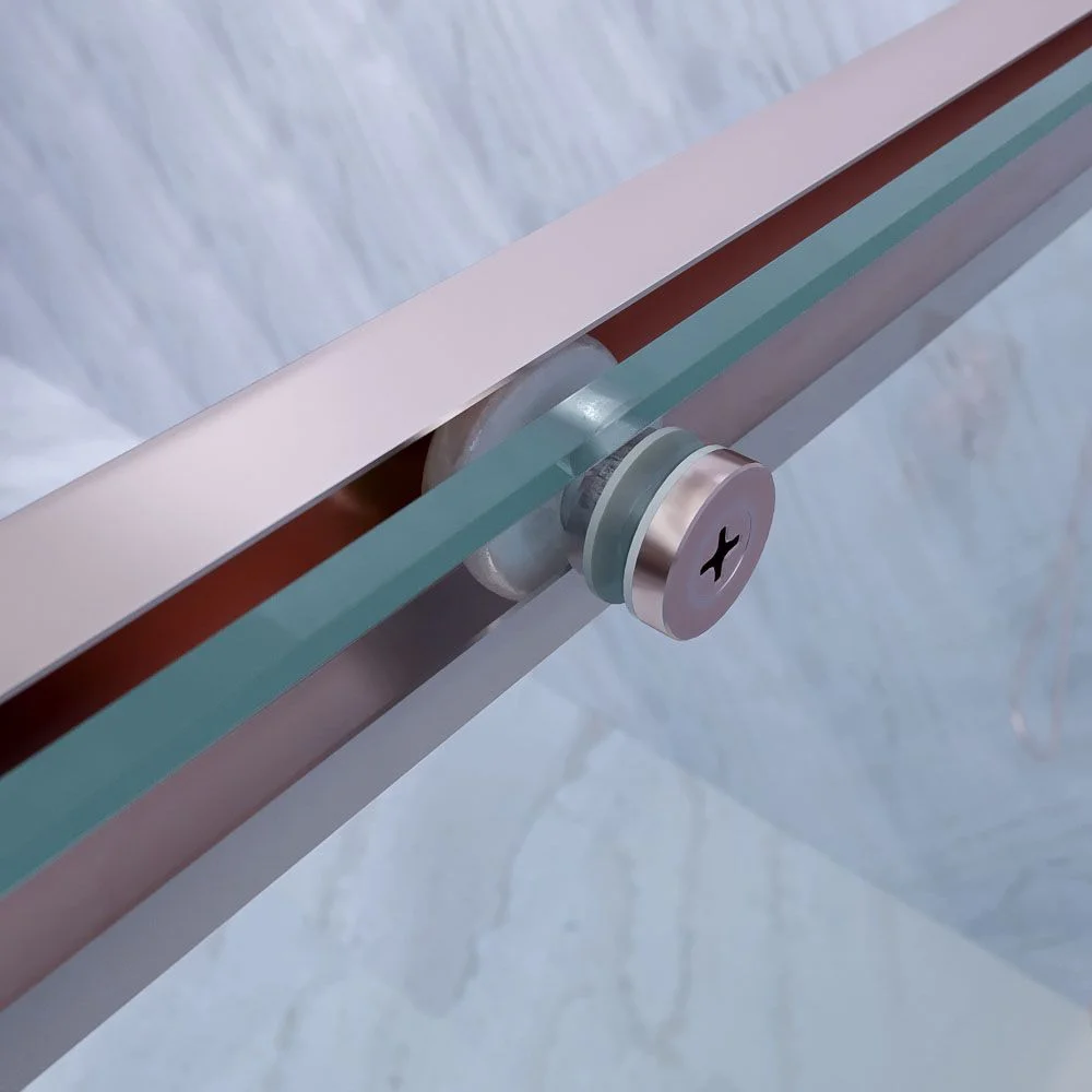 Paroi de douche rectangulaire PETRA 2 fixes – 2 portes coulissantes en verre 6 mm. ACIER INOXYDABLE FINI OR ROSE – Image 4
