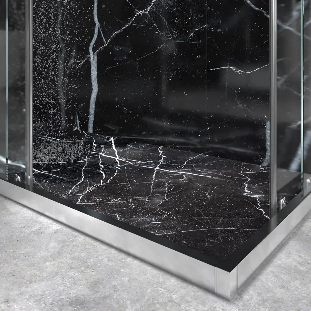 Paroi de douche rectangulaire FRAME ouverture angulaire 2 portes fixes-2 coulissantes. Verre de sécurité trempé de 6 mm. Finition CHROME BRILLANT – Image 3