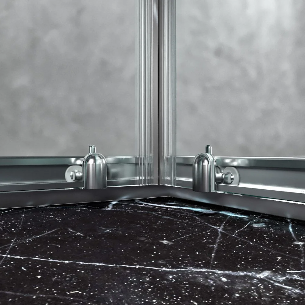 Paroi de douche rectangulaire FRAME ouverture angulaire 2 portes fixes-2 coulissantes. Verre de sécurité trempé de 6 mm. Finition CHROME BRILLANT – Image 6
