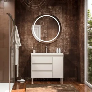 Meuble de salle de bain sur pieds 3 tiroirs / 1 porte finition CARMEN BLANC