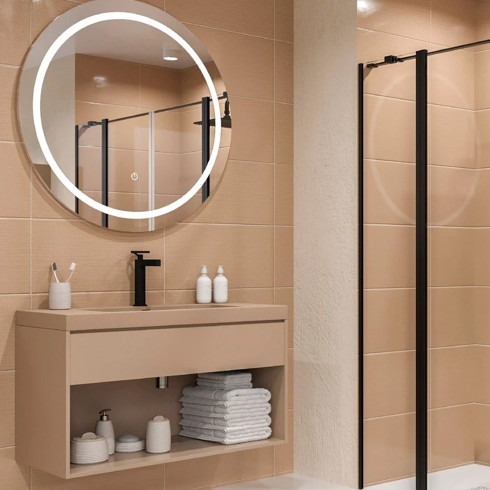 Meuble de salle de bain suspendu 1 tiroir / 1 niche CARMEN avec vasque en résine finition MOKA – Image 4