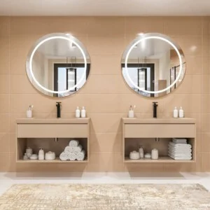 Meuble de salle de bain suspendu 1 tiroir / 1 niche CARMEN avec vasque en résine finition MOKA