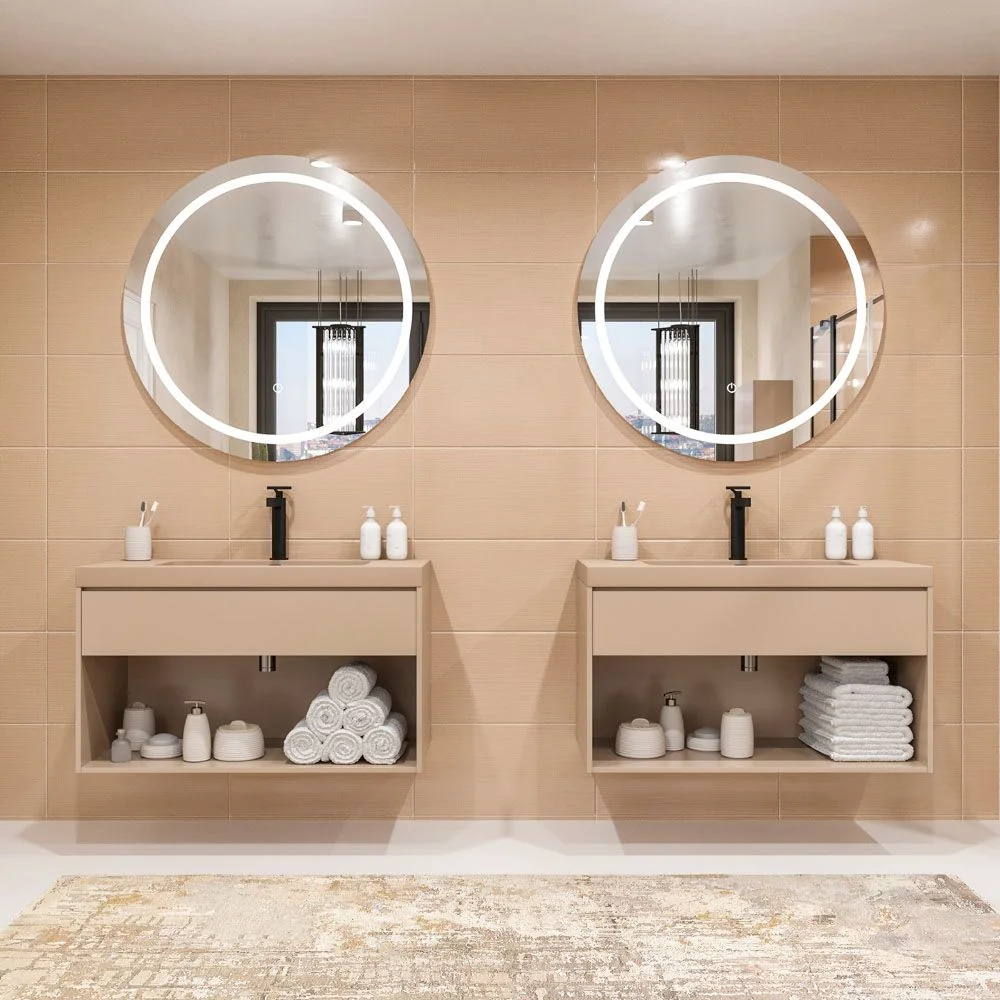 Meuble de salle de bain suspendu 1 tiroir / 1 niche CARMEN avec vasque en résine finition MOKA