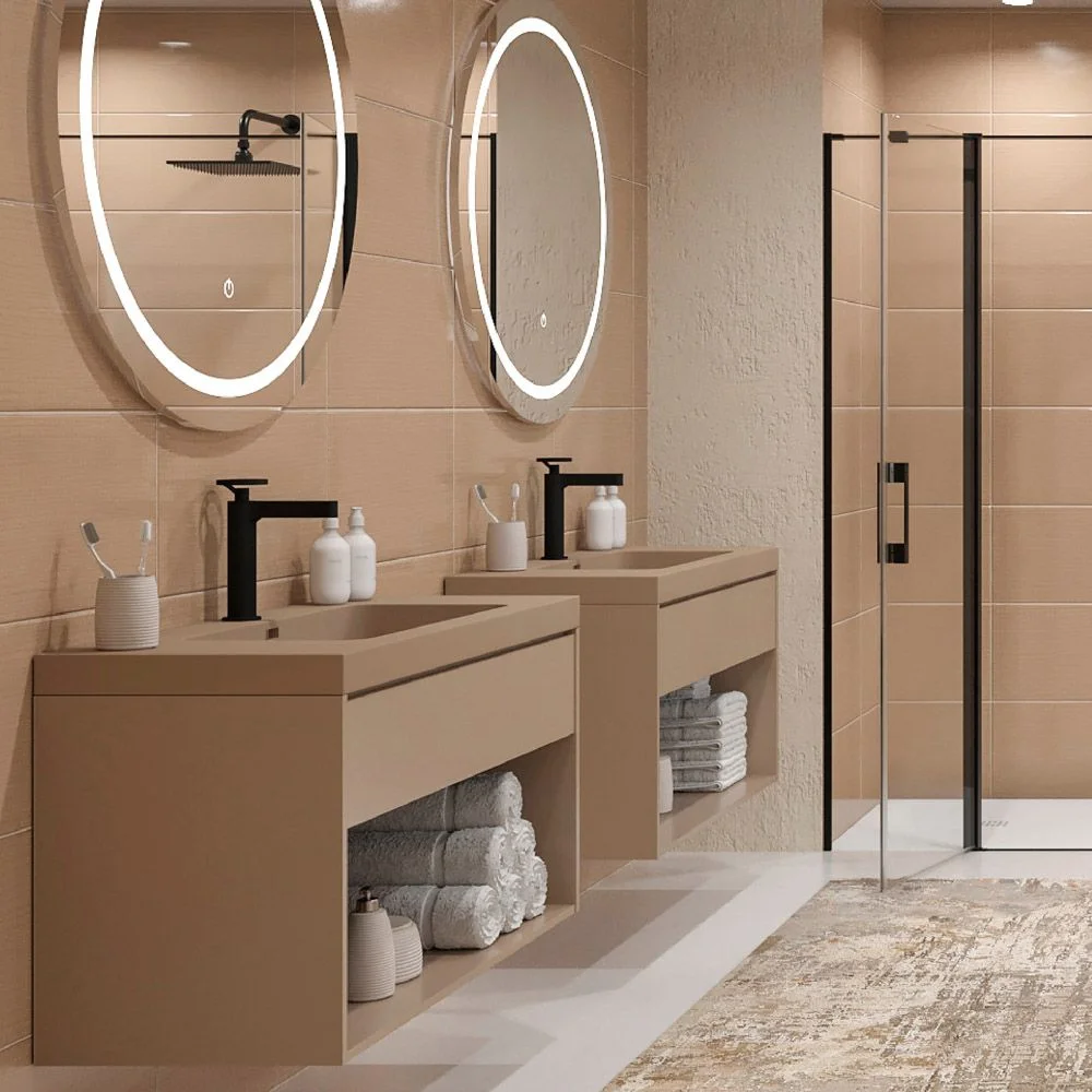 Meuble de salle de bain suspendu 1 tiroir / 1 niche CARMEN avec vasque en résine finition MOKA – Image 2