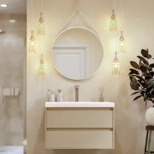 Meuble de salle de bain suspendu 2 tiroirs CARMEN avec vasque en résine finition MOKA