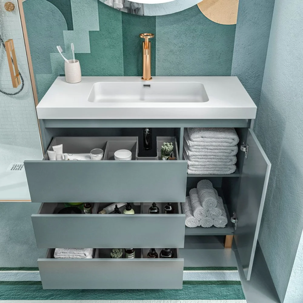 Meuble de salle de bain sur pieds 3 tiroirs / 1 porte finition CARMEN GRAFITO – Image 2