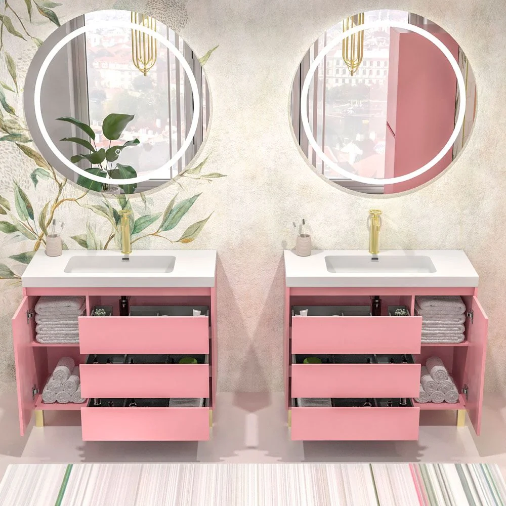 Meuble de salle de bain sur pieds 3 tiroirs / 1 porte finition CARMEN ROSA PALO – Image 3