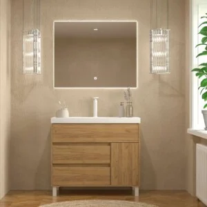 Meuble de salle de bain sur pieds 3 tiroirs / 1 porte CARMEN finition CHÊNE CLAIR