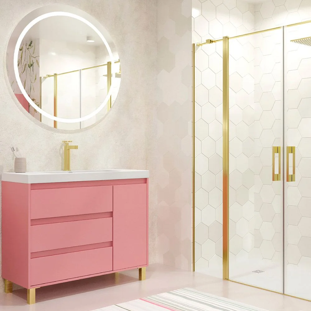 Meuble de salle de bain sur pieds 3 tiroirs / 1 porte finition CARMEN ROSA PALO – Image 2