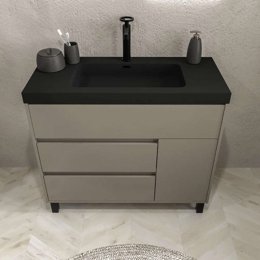 Meuble de salle de bain sur pieds 3 tiroirs / 1 porte finition CARMEN TOPO – Image 3