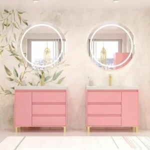 Meuble de salle de bain sur pieds 3 tiroirs / 1 porte finition CARMEN ROSA PALO