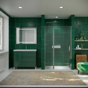 Meuble de salle de bain sur pieds 3 tiroirs / 1 porte CARMEN finition VERT OLIVE
