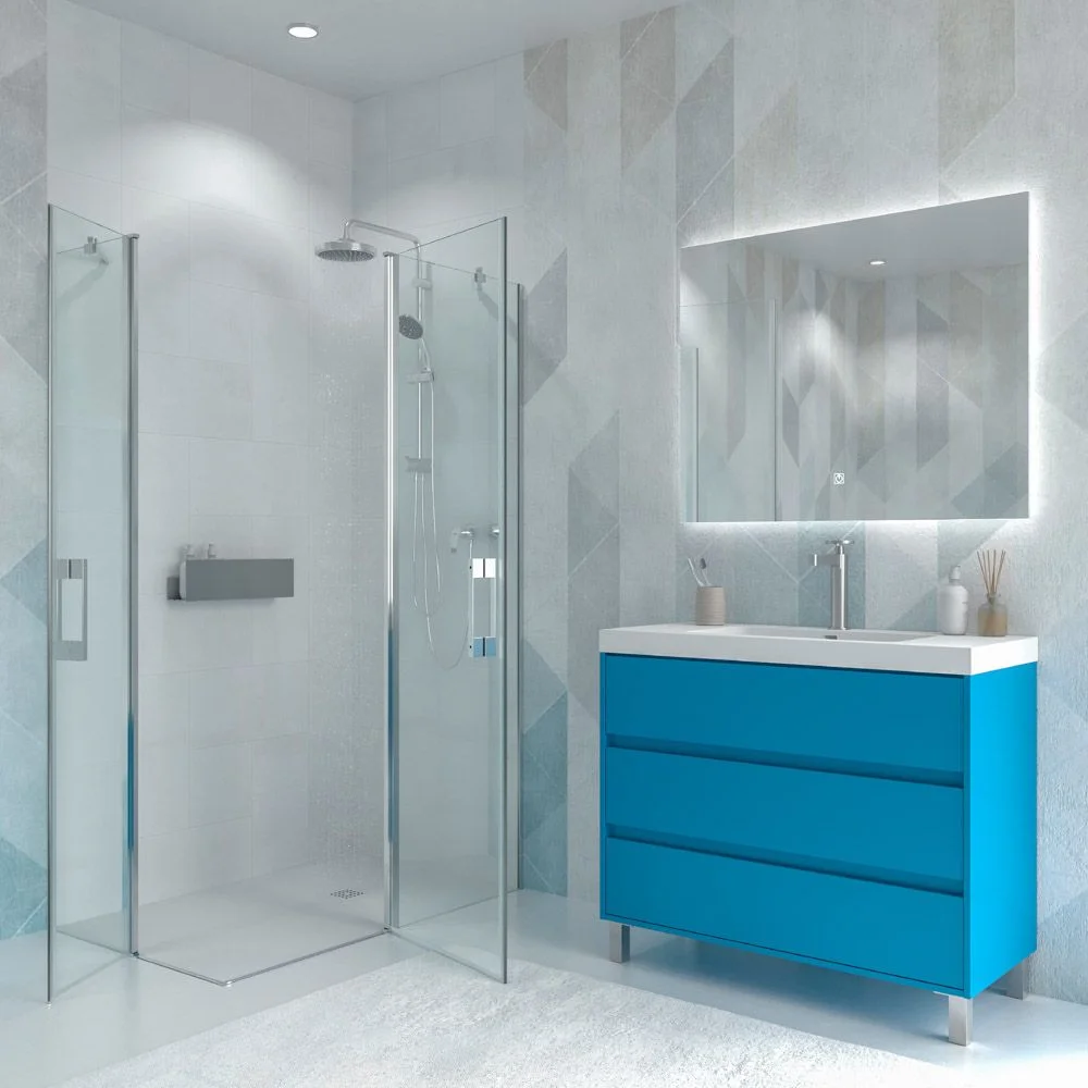 Meuble de salle de bain sur pieds 3 tiroirs CARMEN finition BLEU CIEL