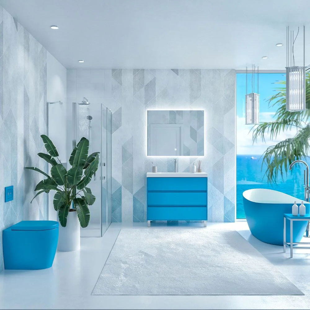Meuble de salle de bain sur pieds 3 tiroirs CARMEN finition BLEU CIEL – Image 4
