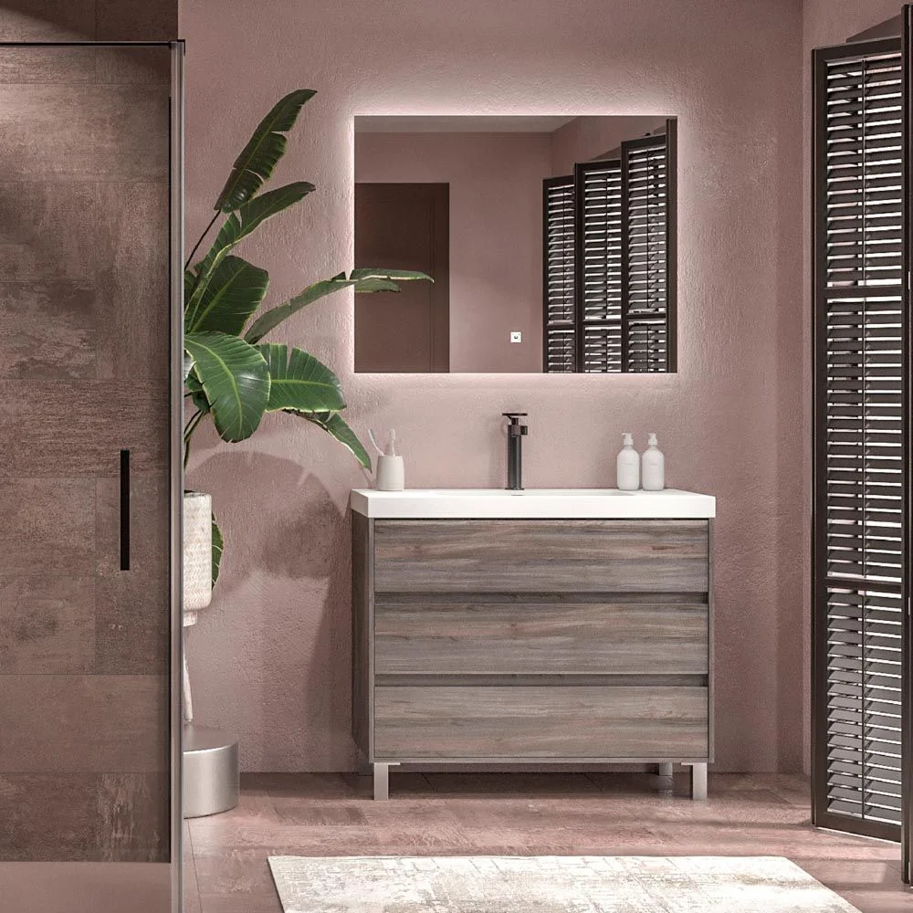 Meuble de salle de bain sur pieds 3 tiroirs CARMEN OLMO finition WABI