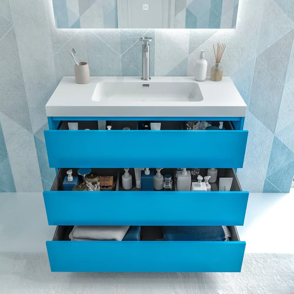 Meuble de salle de bain sur pieds 3 tiroirs CARMEN finition BLEU CIEL – Image 2