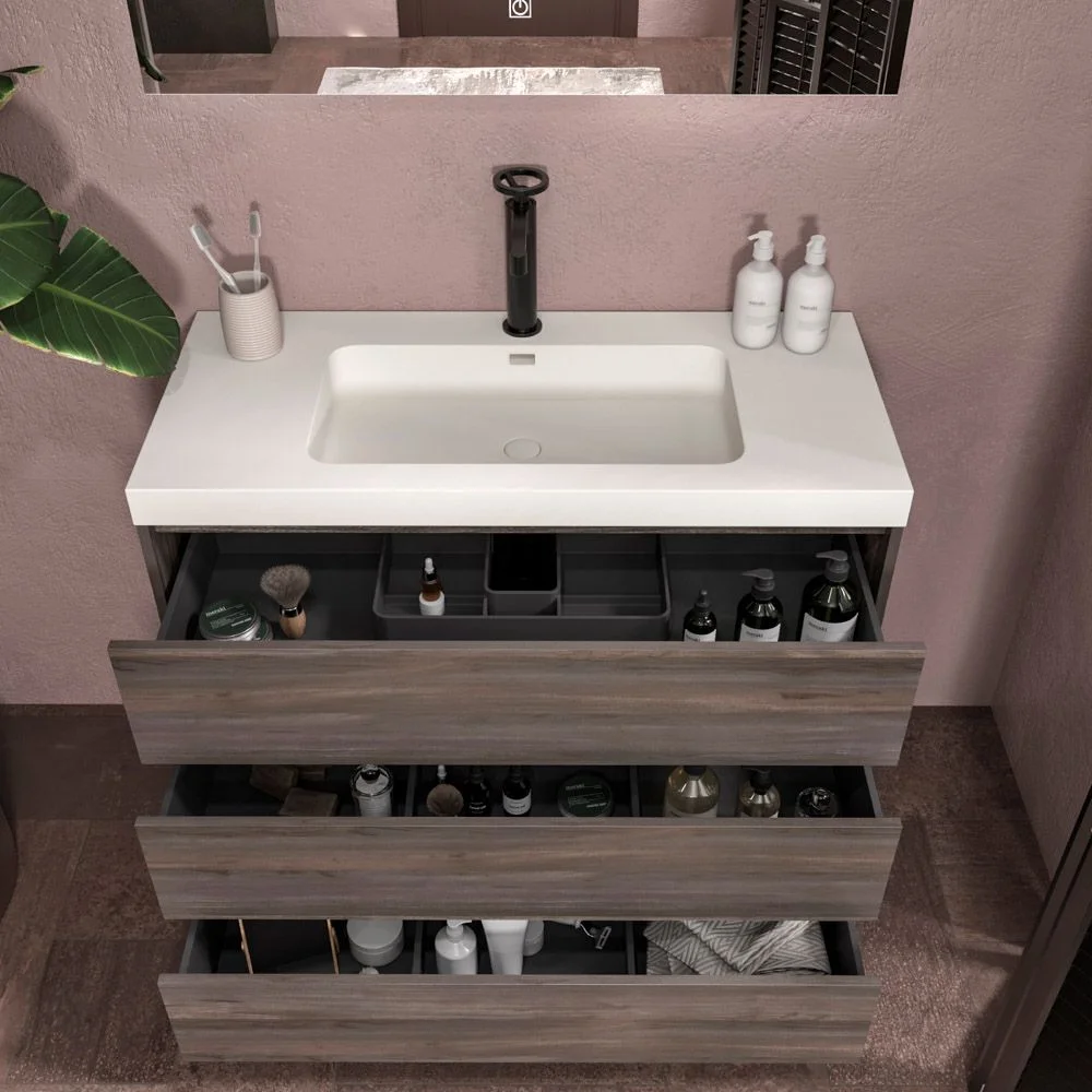 Meuble de salle de bain sur pieds 3 tiroirs CARMEN OLMO finition WABI – Image 3