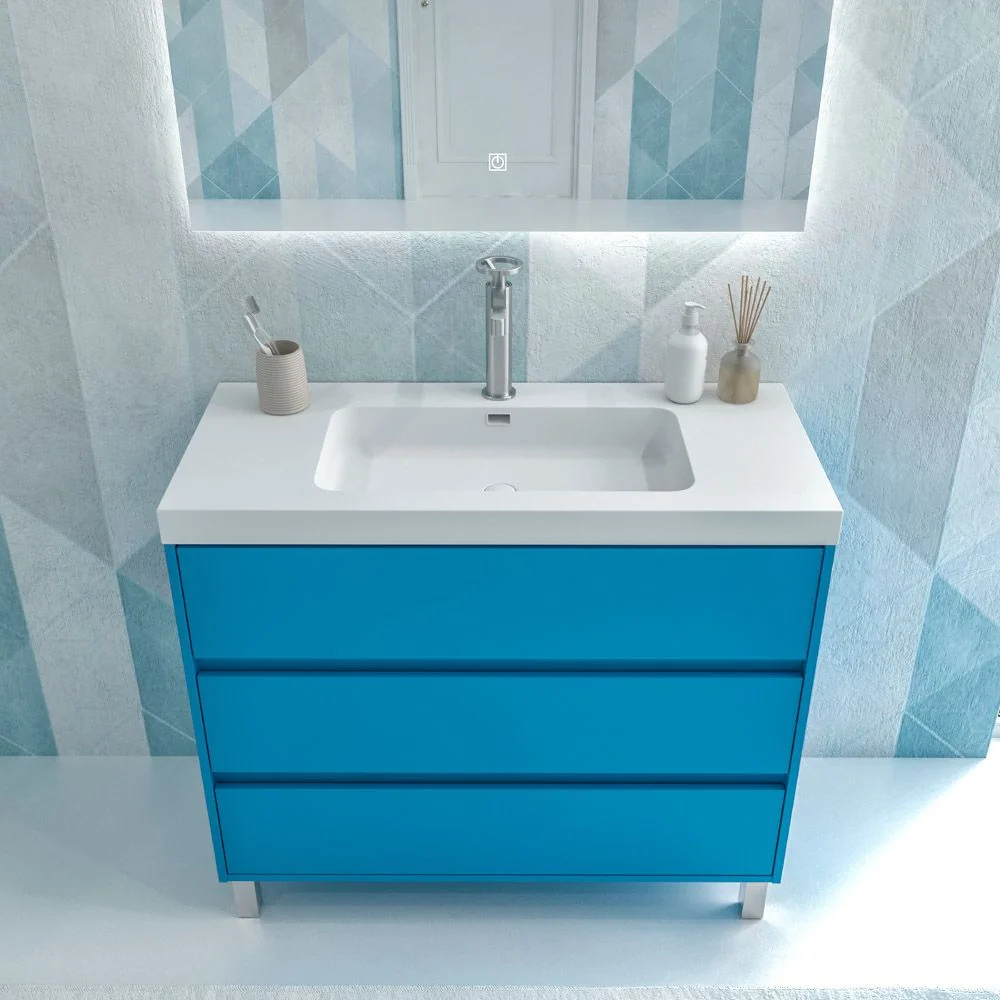 Meuble de salle de bain sur pieds 3 tiroirs CARMEN finition BLEU CIEL – Image 3