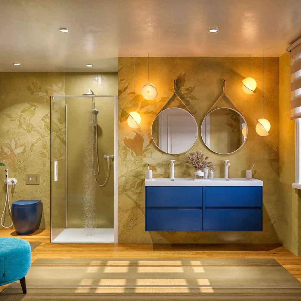 Meuble de salle de bain suspendu 120 cm 4 tiroirs CARMEN avec double vasque 2 vasques résine finition BLEU COBALT – Image 6