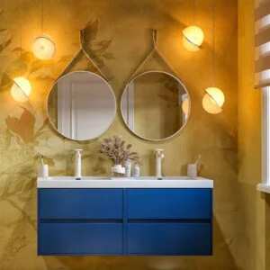 Meuble de salle de bain suspendu 120 cm 4 tiroirs CARMEN avec double vasque 2 vasques résine finition BLEU COBALT