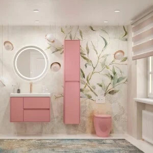 Meuble de salle de bain suspendu 2 tiroirs / 1 porte CARMEN avec vasque en résine finition ROSA PALO