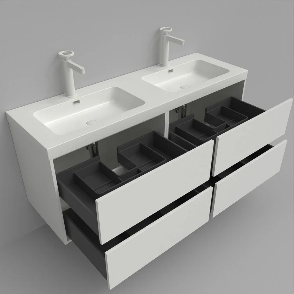 Meuble de salle de bain suspendu 120 cm 4 tiroirs CARMEN avec double vasque 2 vasques résine finition BLEU COBALT – Image 9