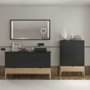 VICENT meuble de salle de bain sur pieds 4 tiroirs plan en Solid Surface avec vasque SATET