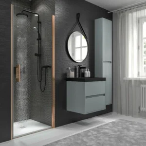 Meuble de salle de bain suspendu 2 tiroirs CARMEN avec vasque en résine finition GRIS CIMENT