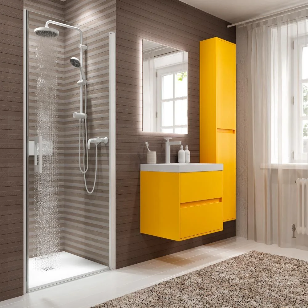 Meuble de salle de bain suspendu 2 tiroirs CARMEN avec vasque en résine finition MOUTARDE – Image 4