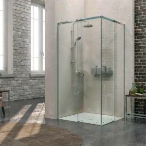 Paroi de douche carrée AXER 2 fixes – 2 portes coulissantes en verre 6 mm. ACIER INOXIDABLE