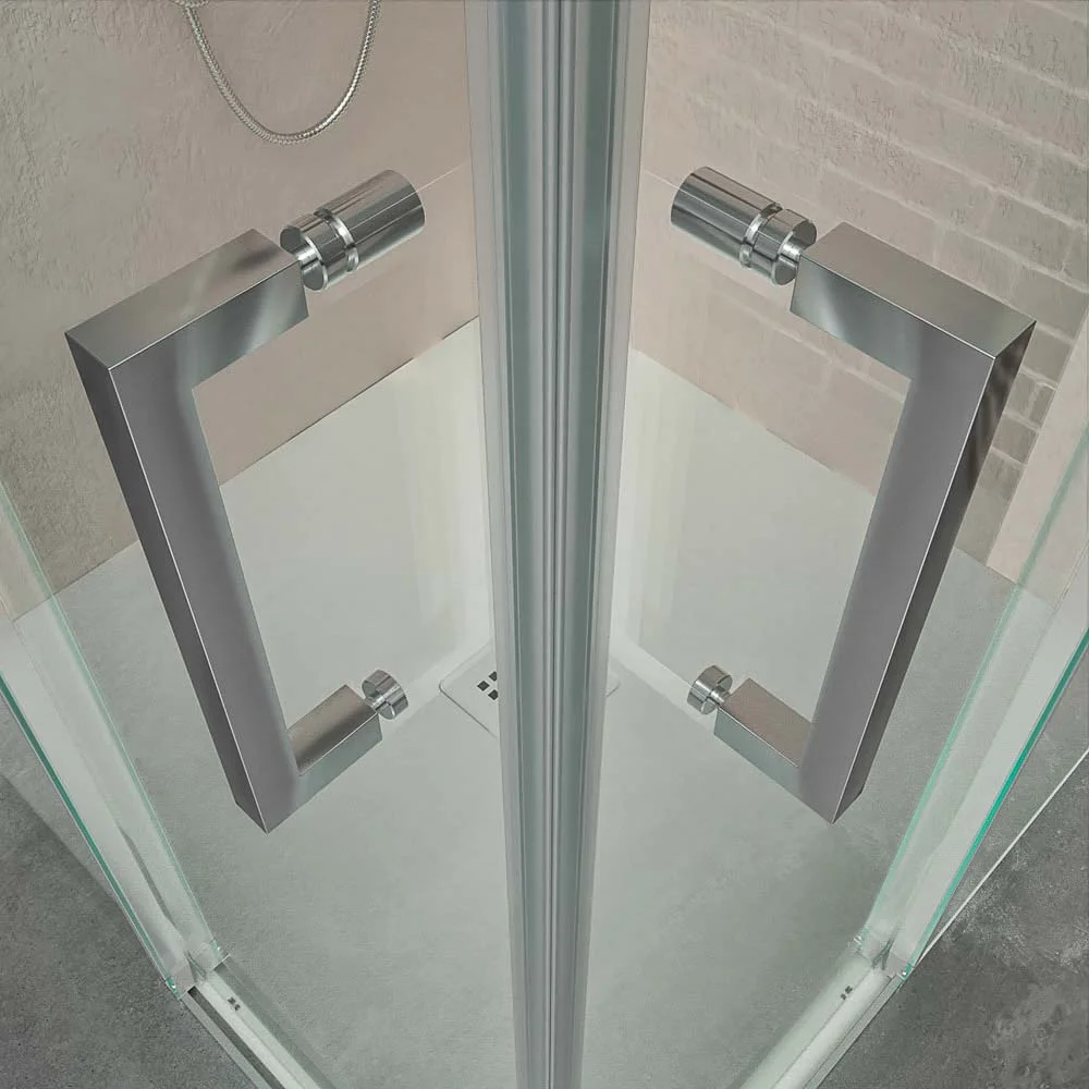 Paroi de douche carrée AXER 2 fixes – 2 portes coulissantes en verre 6 mm. ACIER INOXIDABLE – Image 6