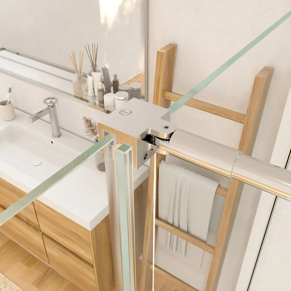 Paroi de douche frontale ouverte VERONA 1 finition fixe- 1 porte coulissante. CHROMÉ BRILLANT – Image 5