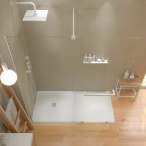Paroi de douche frontale ouverte VERONA 1 porte fixe- 1 porte coulissante finition BLANC MAT