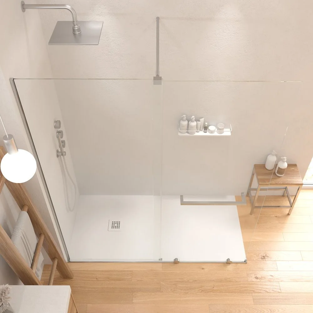 Paroi de douche frontale ouverte VERONA 1 finition fixe- 1 porte coulissante. CHROMÉ BRILLANT – Image 2