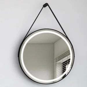 Miroir rond en CUIR avec LED périmétrique