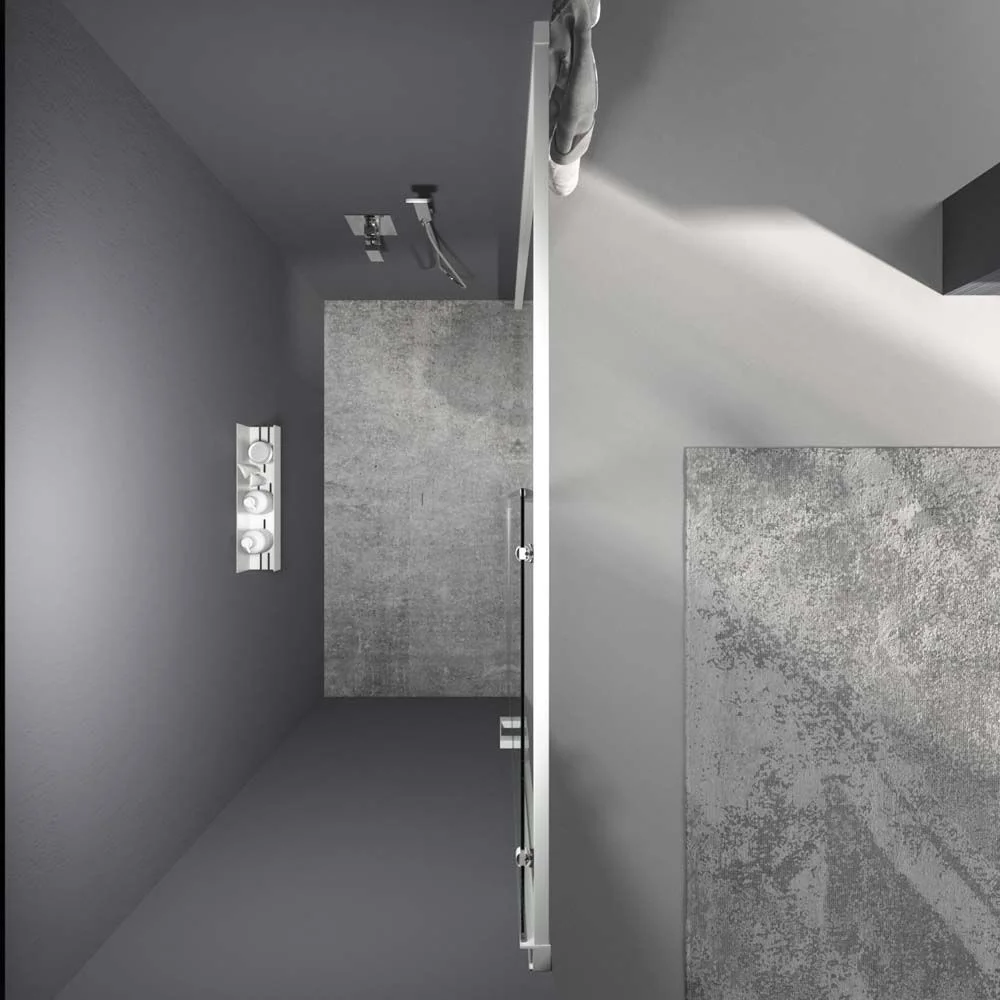 Paroi de douche frontale fixe LINEA1 -1 porte coulissante. Pas de profil inférieur. Fini GRIS CLAIR – Image 5