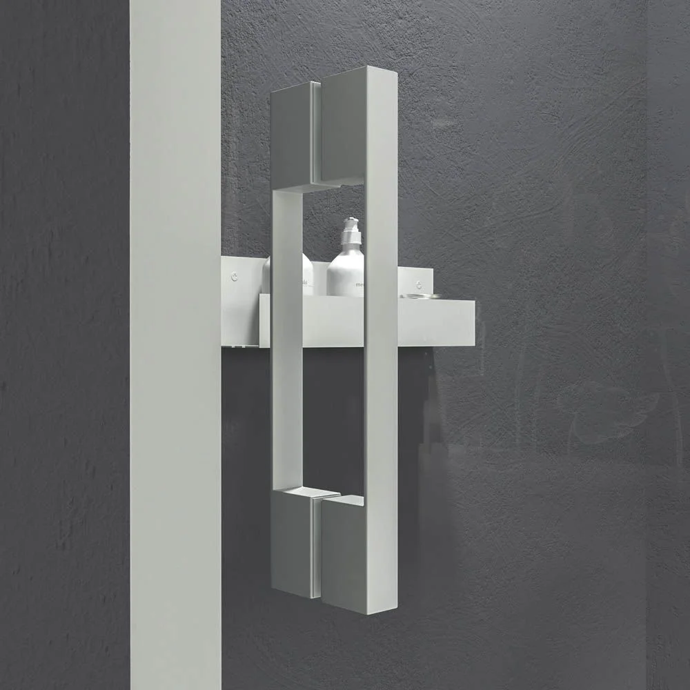 Paroi de douche frontale fixe LINEA1 -1 porte coulissante. Pas de profil inférieur. Fini GRIS CLAIR – Image 4