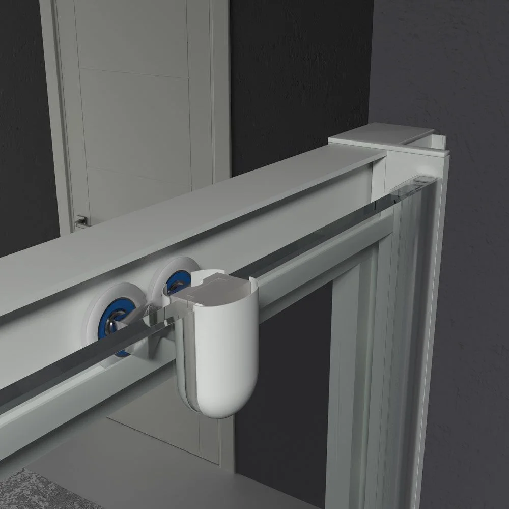 Paroi de douche frontale fixe LINEA1 -1 porte coulissante. Pas de profil inférieur. Fini GRIS CLAIR – Image 2
