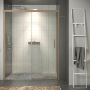 Paroi de douche frontale fixe LINEA1 -1 porte coulissante. Pas de profil inférieur. Finition MOKA