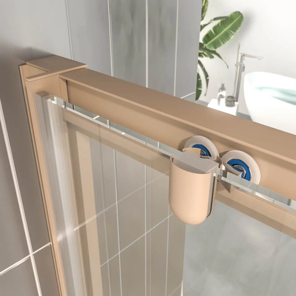 Paroi de douche frontale fixe LINEA1 -1 porte coulissante. Pas de profil inférieur. Finition MOKA – Image 3