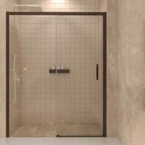Paroi de douche frontale fixe LINEA1 -1 porte coulissante. Pas de profil inférieur. Finition MARRON